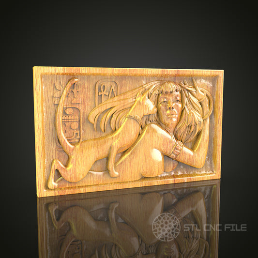 Egyptian Sphinx and Queen 3D Relief Model for CNC – Ancient Egypt Art, Wood Carving File