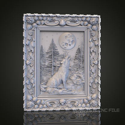 Howling Wolf at Moon STL Model for CNC Router Engraver, Artcam, Aspire, Wood, Wall Decor