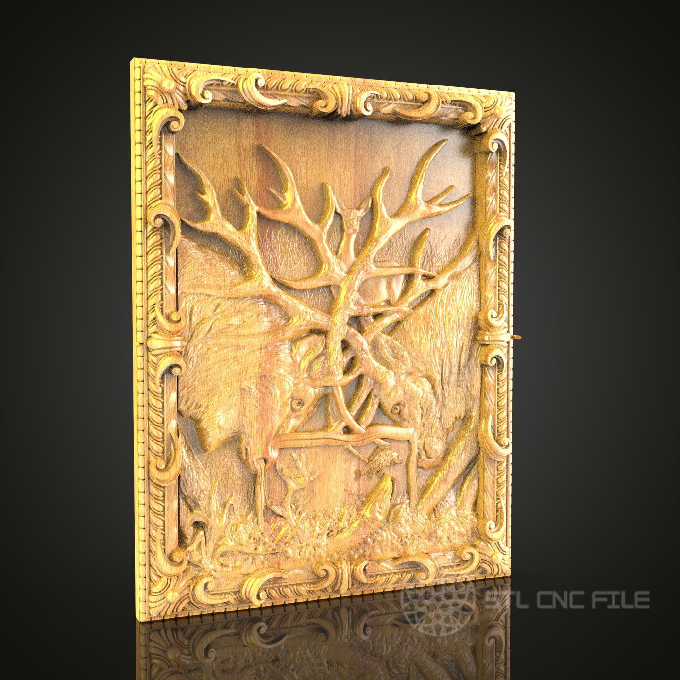 Deer in Forest Scene 3D STL Model for CNC Router - Ornate Wood Carving Digital File, Wall Decor