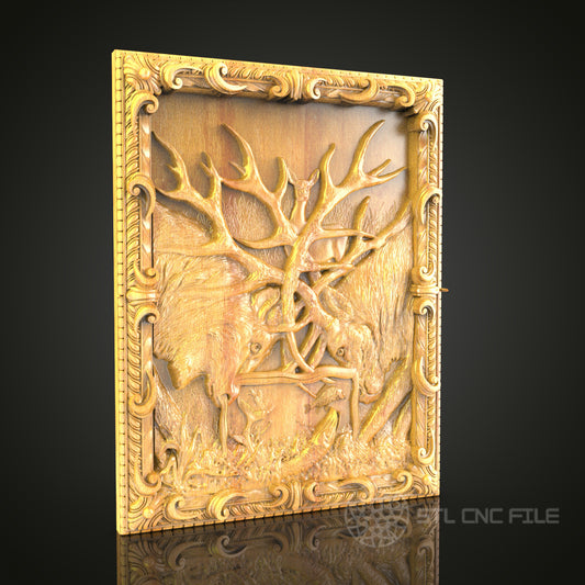 Deer in Forest Scene 3D STL Model for CNC Router - Ornate Wood Carving Digital File, Wall Decor