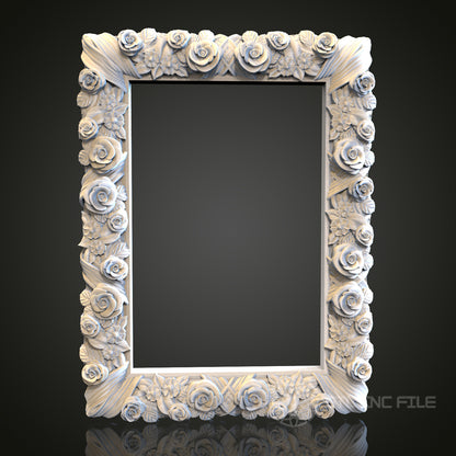 Floral Frame Relief STL Model for CNC Router, Wood Engraving, Artcam, Aspire, Wall Decor, 3D Printer File