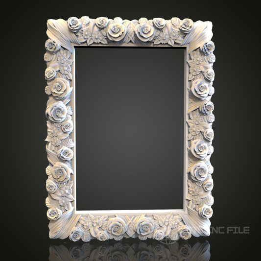 Floral Frame Relief STL Model for CNC Router, Wood Engraving, Artcam, Aspire, Wall Decor, 3D Printer File