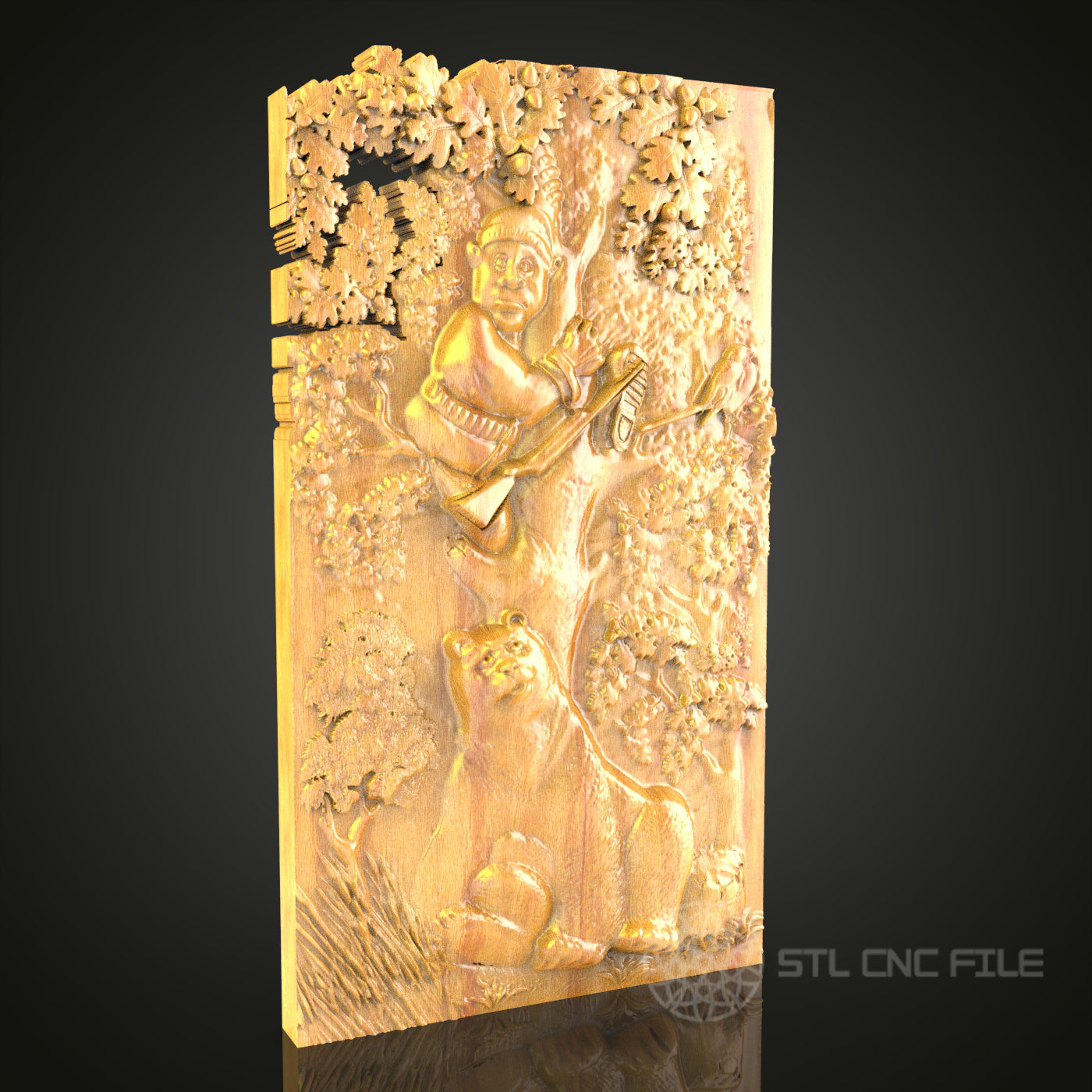 Fantasy Bear and Warrior 3D Relief STL File for CNC, Mythical Wood Wall Art