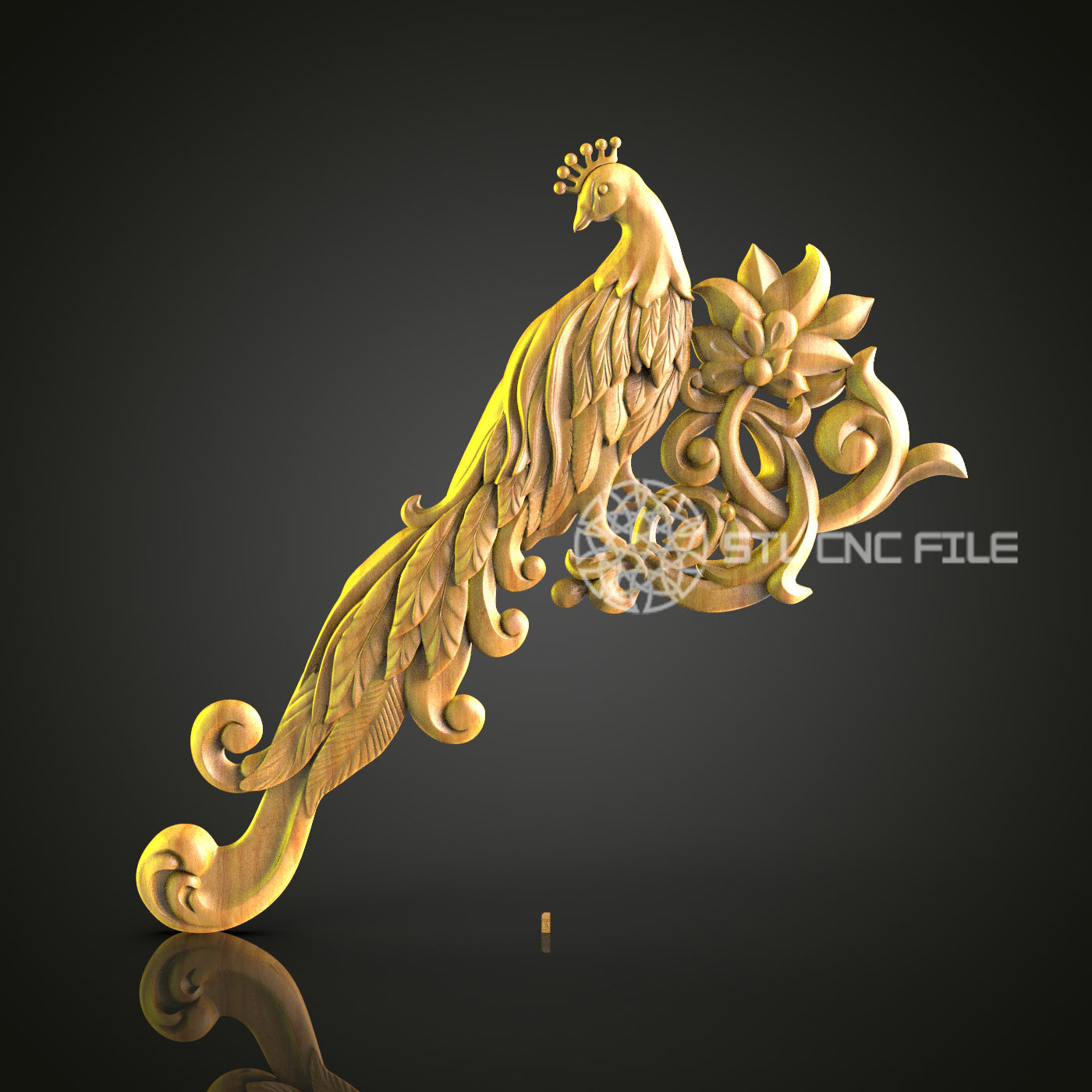 Elegant 3D Carved Peacock STL File for CNC and 3D Printing - Ornate Relief Art, Decorative Wall Decor, Digital Download
