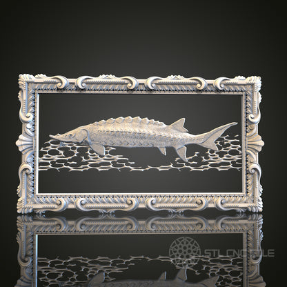 Intricate Fish in Frame Relief STL Model for CNC and 3D Printing, Artcam, Aspire, Wall Decor