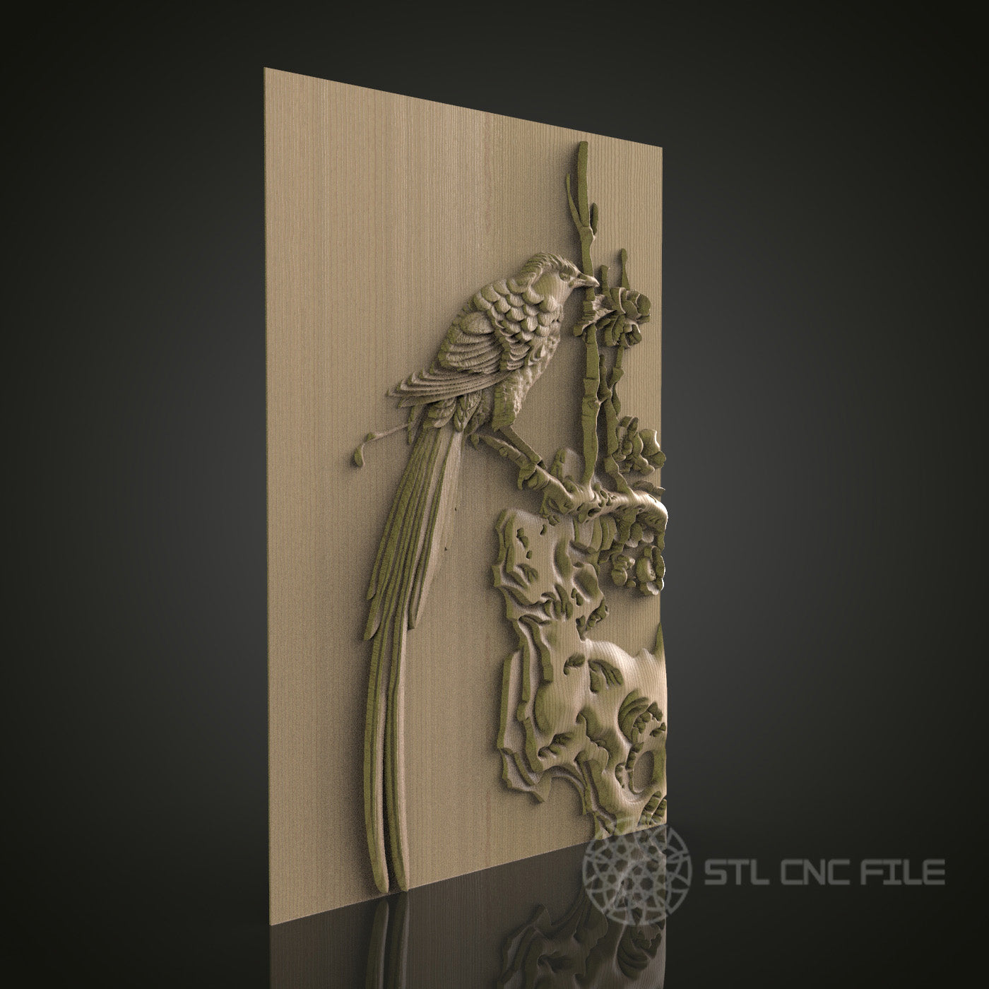 Bird on Branch Relief Art STL Model for CNC Router Engraver - Wood Art Wall Decor - 3D Printer File for Artcam and Aspire