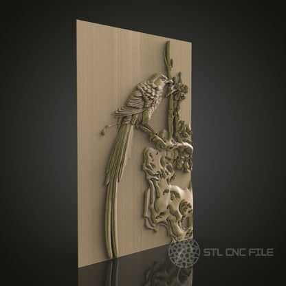 Bird on Branch Relief Art STL Model for CNC Router Engraver - Wood Art Wall Decor - 3D Printer File for Artcam and Aspire