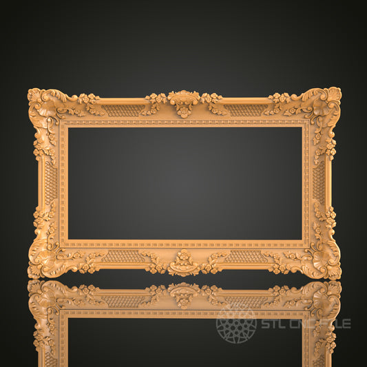 Exquisite Baroque Style Rectangular Frame STL Model for CNC Router Engraver and 3D Printer - Wall Decor