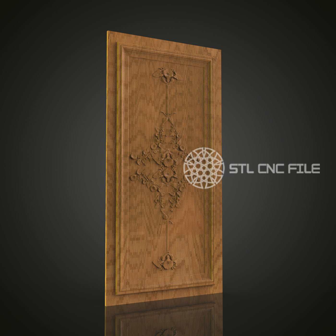 Ornate 3D Carved Floral Door Panel STL File for CNC and 3D Printing - Decorative Relief Art, Home Decor, Digital Download