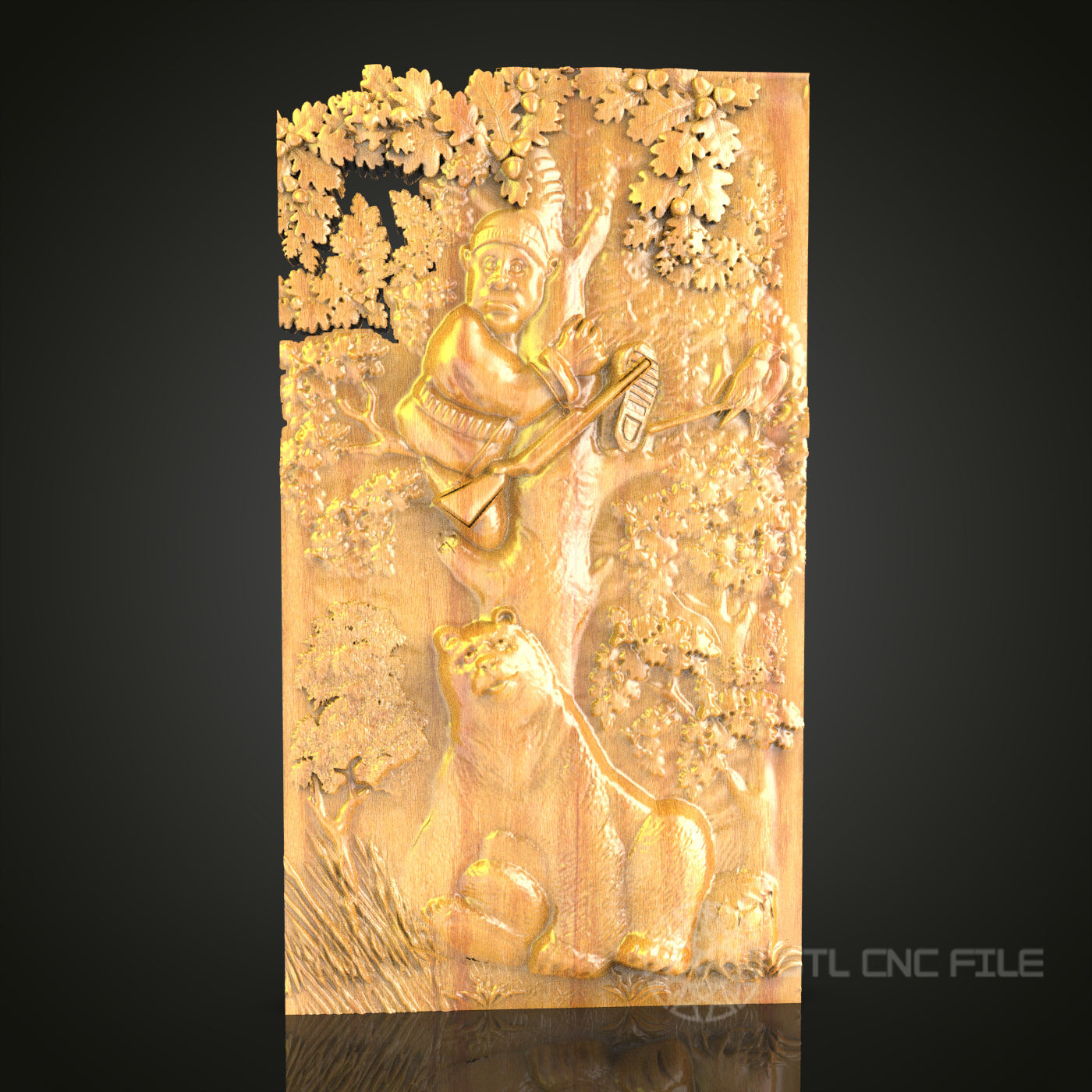 Fantasy Bear and Warrior 3D Relief STL File for CNC, Mythical Wood Wall Art