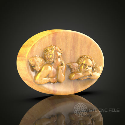 Cherubic Angels Contemplation Wall Art - 3D STL File for CNC Wood Carving
