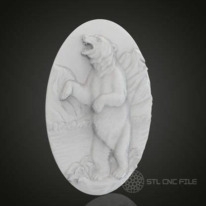 Oval Bear 3D Relief Art for CNC Router, Artcam, Aspire, Wall Decor, STL Model, Compatible with 3D Printers