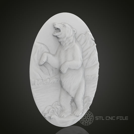 Oval Bear 3D Relief Art for CNC Router, Artcam, Aspire, Wall Decor, STL Model, Compatible with 3D Printers