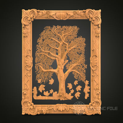 Detailed Tree of Life CNC Carving STL File - Ornate Frame Design, Compatible with Artcam, Aspire