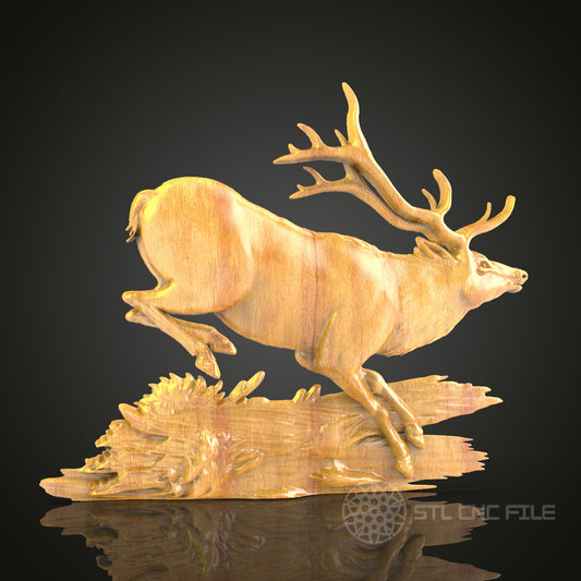 ynamic Elk Leap STL File for CNC, 3D Wildlife Wood Carving, Majestic Animal Art, Router Engraving, Forest Decor