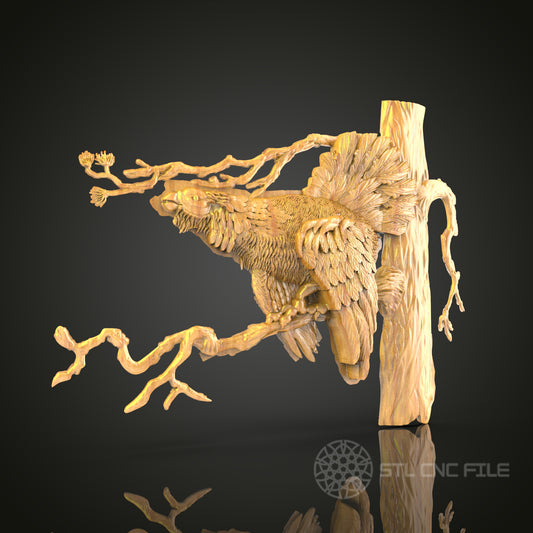 Dynamic Bird in Flight STL File for CNC, Exquisite 3D Wood Carving, Artistic Nature Scene, Router Engraving Art