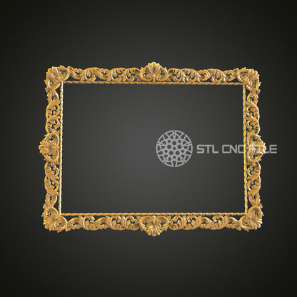 Luxurious Floral Ornate Frame STL File for CNC, Detailed Carving Design for Artcam, Aspire