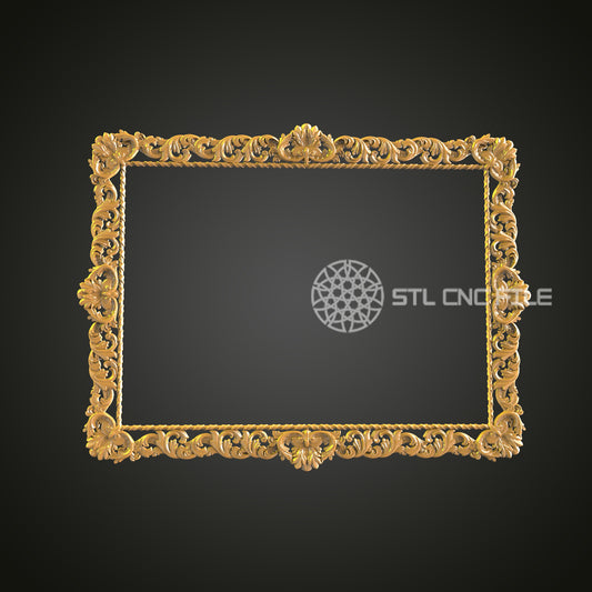 Luxurious Floral Ornate Frame STL File for CNC, Detailed Carving Design for Artcam, Aspire