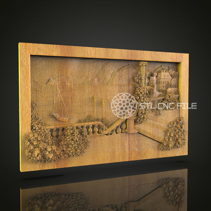 Rustic Landscape Relief STL File, Countryside CNC Carving Design for Artcam, Aspire, Decorative Wall Art
