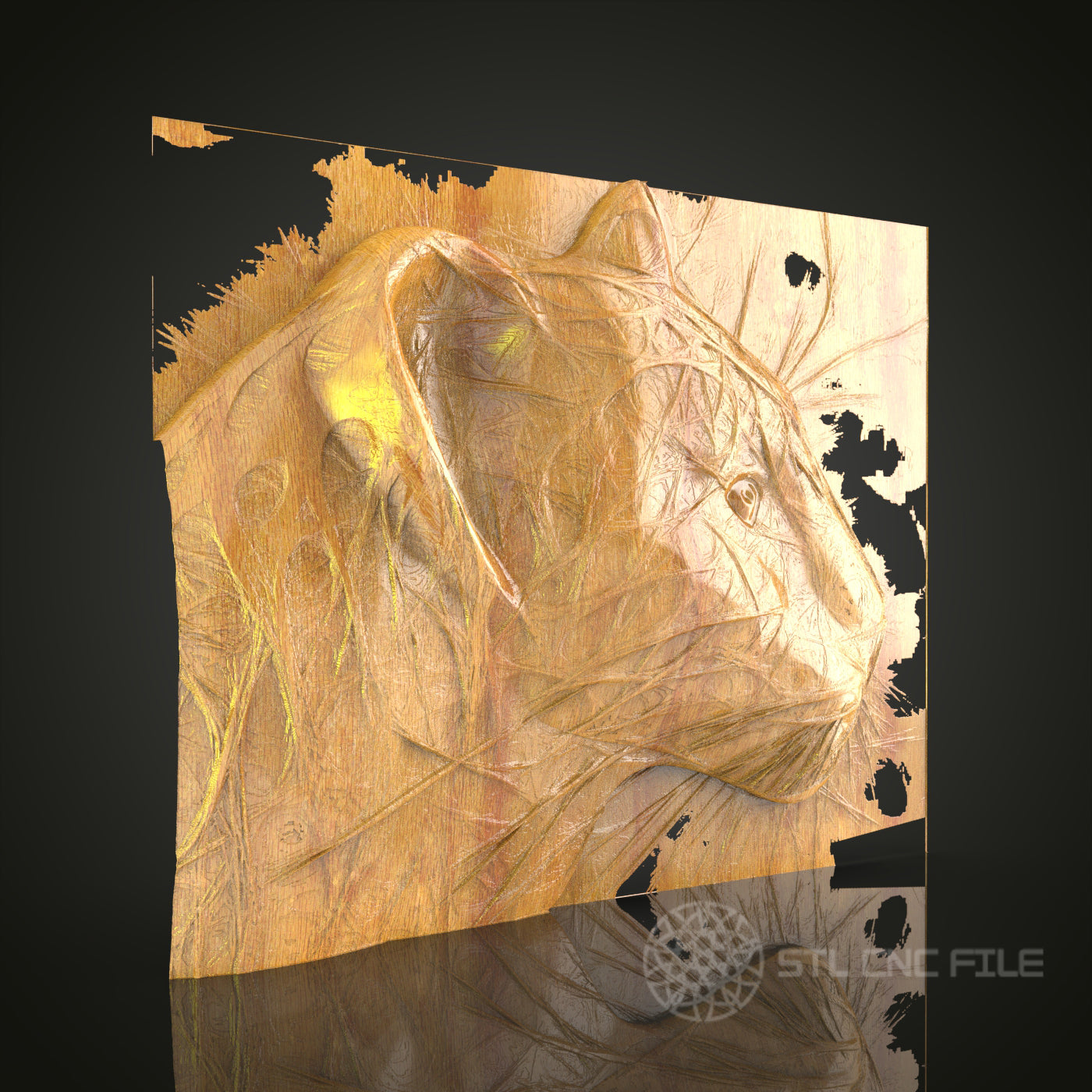 Intense Tiger Gaze – CNC Engravable STL Model for Artistic Wood Decor