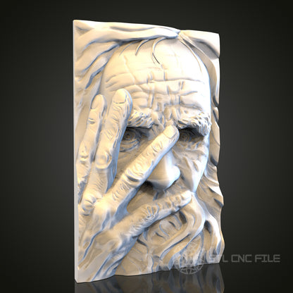 Expressive Old Man Face Relief STL Model for CNC and 3D Printing, Artcam, Aspire, Wall Decor
