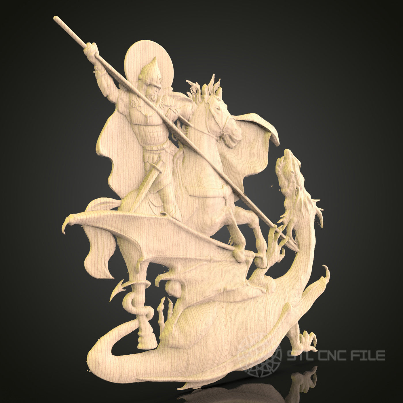 Knight and Dragon Battle 3D Model STL File, Epic Medieval Scene for CNC Router – Compatible with Artcam, Aspire