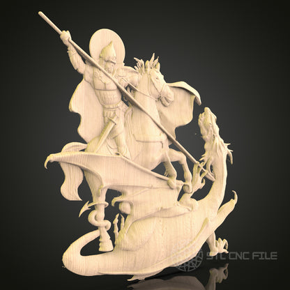 Knight and Dragon Battle 3D Model STL File, Epic Medieval Scene for CNC Router – Compatible with Artcam, Aspire