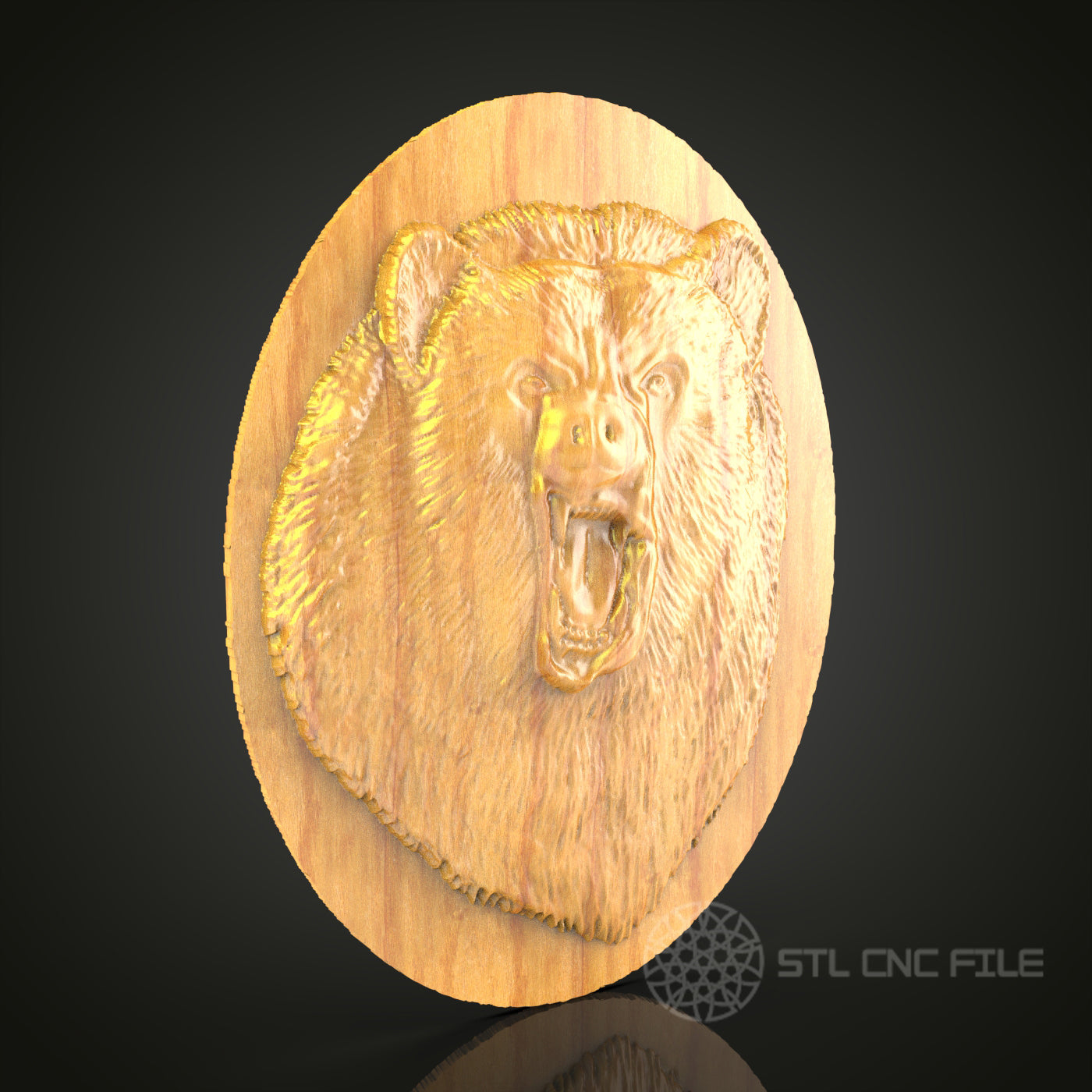 Fierce Bear Portrait STL File for CNC, 3D Wood Carving, Wildlife Art, Router Engraving, Circular Wall Decor