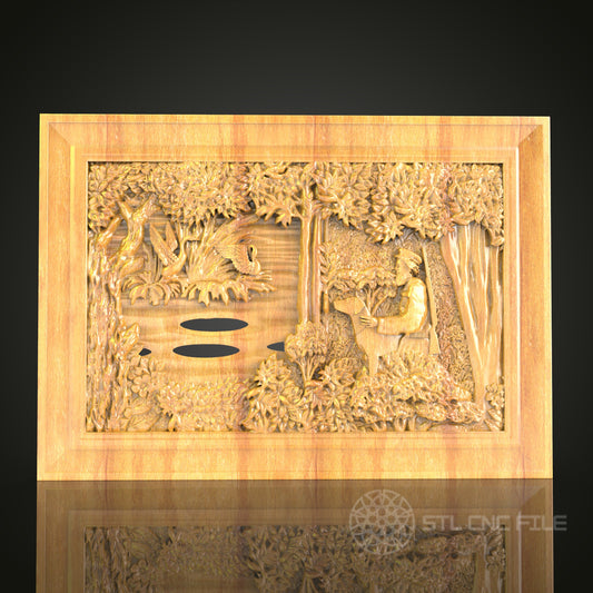 Lakeside Wildlife 3D Relief STL File for CNC, Tranquil Nature Wood Wall Art