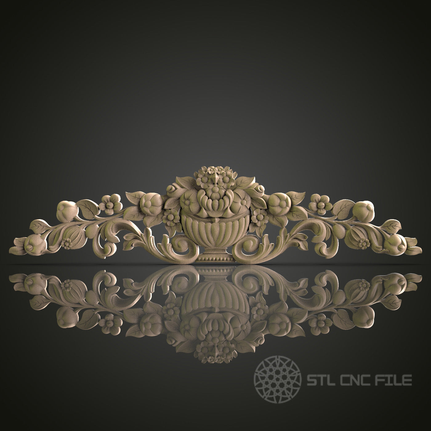 Ornate Floral Basket Pediment for CNC and 3D Printing - STL File