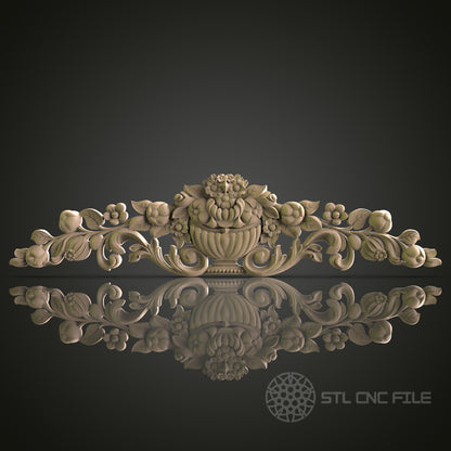 Ornate Floral Basket Pediment for CNC and 3D Printing - STL File