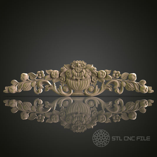 Ornate Floral Basket Pediment for CNC and 3D Printing - STL File