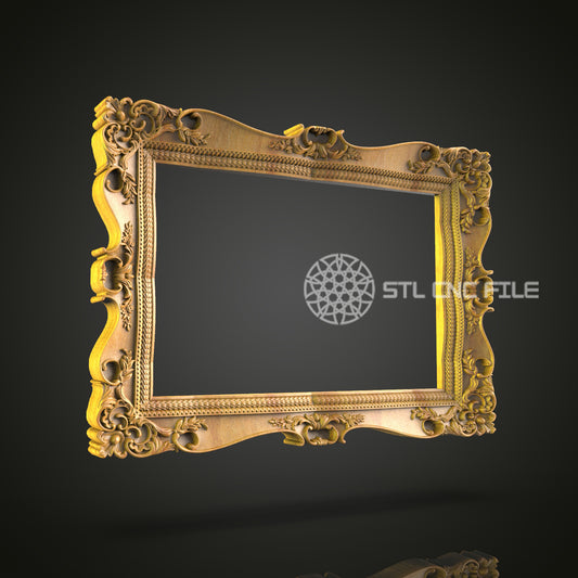 Ornate Curved Frame STL File for CNC, Luxurious Carving Design for Artcam, Aspire, Decorative Wood Frame