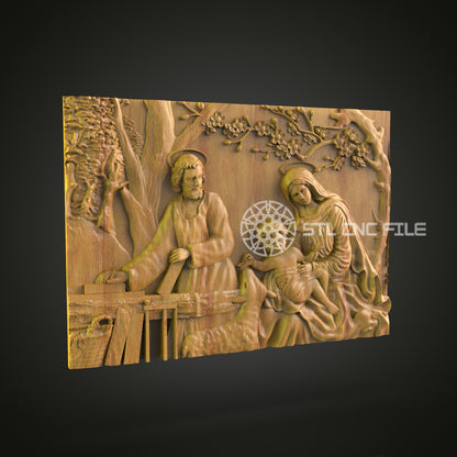 Nativity Scene CNC Router Engraved Wood Panel - Spiritual Christmas Decor for Home and Worship Spaces