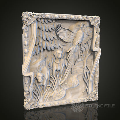 Ornate Hunting Scene Relief STL Model for CNC and 3D Printing, Artcam, Aspire, Wall Decor