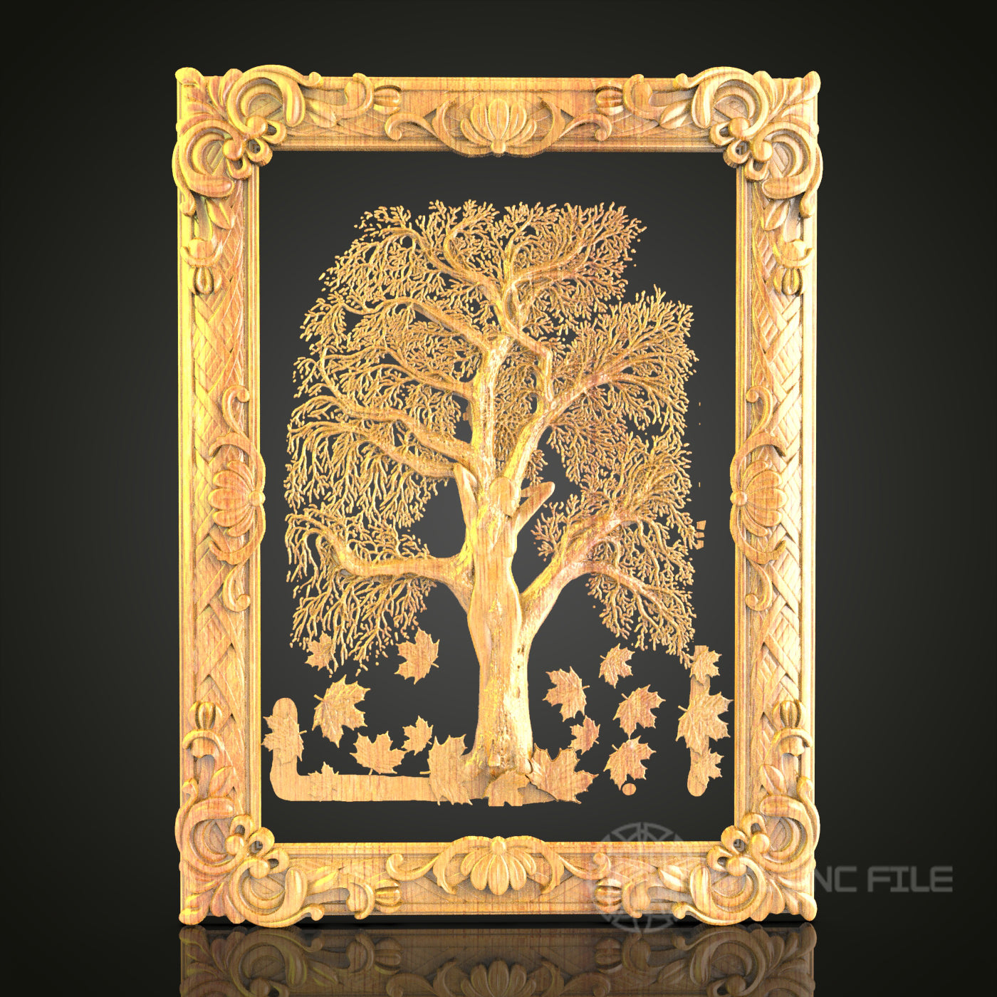 Majestic Oak Tree 3D Relief STL File for CNC, Nature-Inspired Wood Wall Art