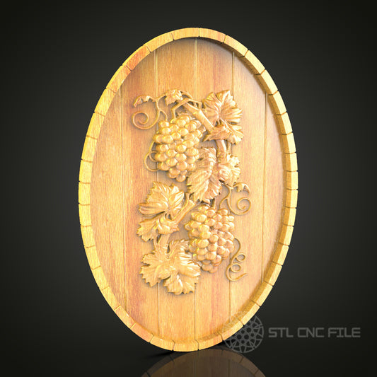 Vineyard Grape Cluster Wall Art - 3D STL File for CNC Wood Carving