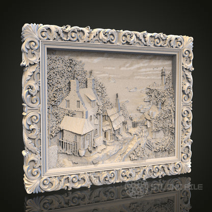 Rustic Coastal Village Relief | STL Model for CNC Router, 3D Printer | Aspire, Artcam, CNC F