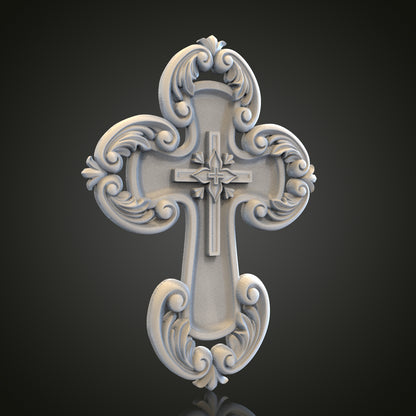 Ornate Cross Relief STL Model for CNC Router Engraver, Artcam, Aspire, Wood, Wall Decor