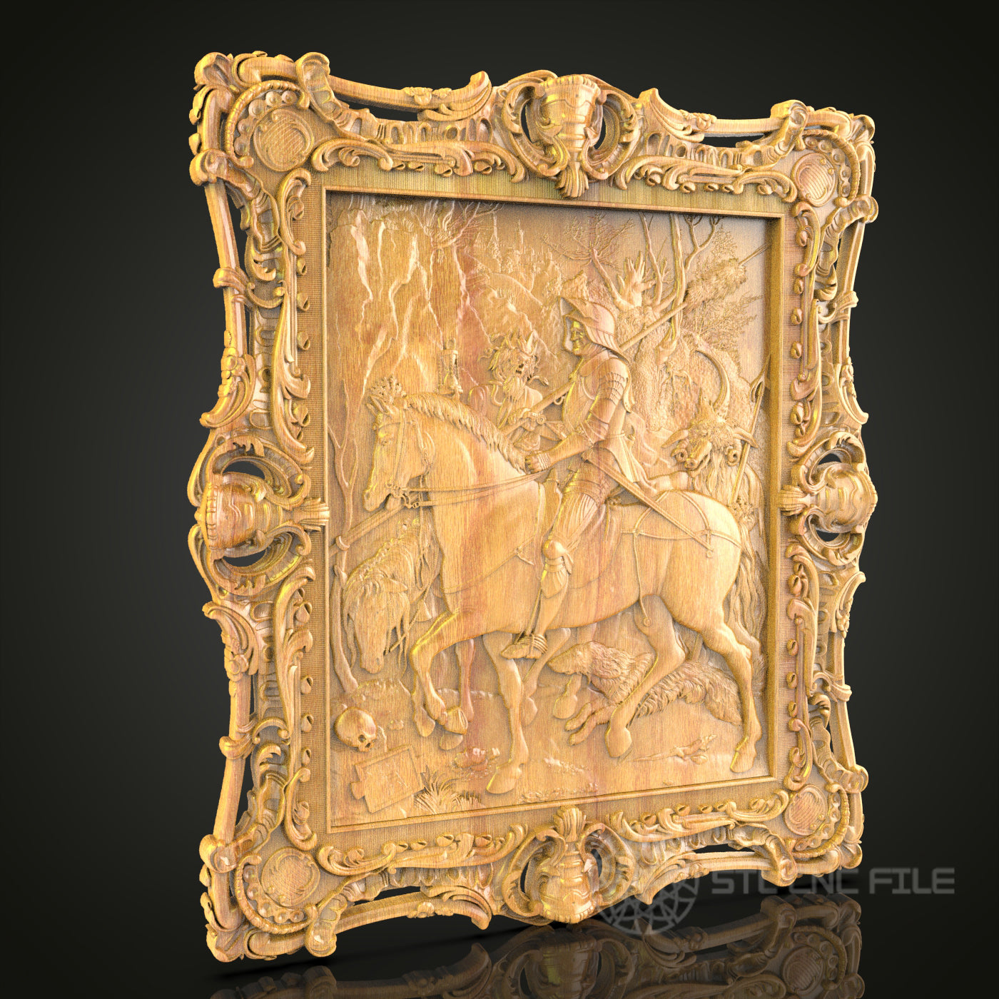 Medieval Knight on Horseback 3D Relief STL File for CNC, Historic Battle Wood Wall Art