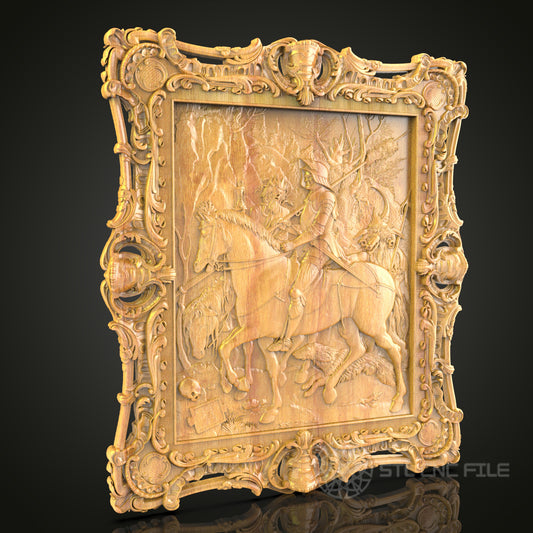 Medieval Knight on Horseback 3D Relief STL File for CNC, Historic Battle Wood Wall Art