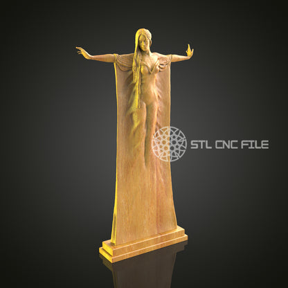 Elegant Classical Female Figure CNC Router Engraved Sculpture - Timeless Wood Art for Home or Office Decor