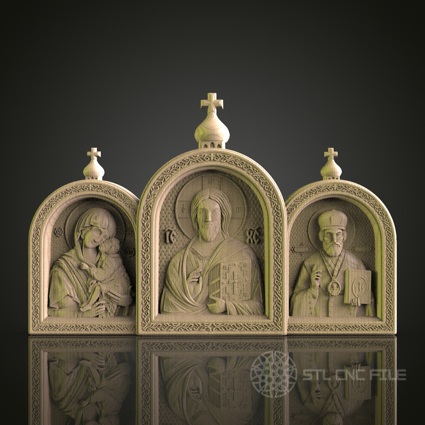 Orthodox Religious Triptych Relief STL Model for CNC Router, Aspire, Artcam, 3D Printer, Wall Decor, Wood Art