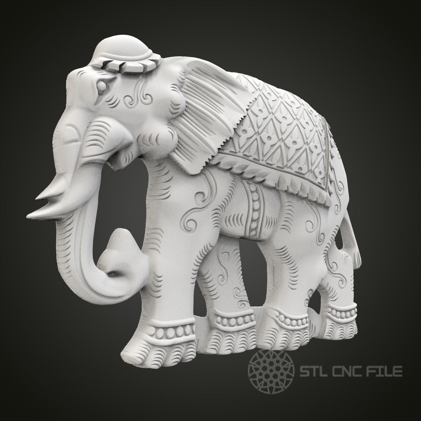 Ornate Elephant Statue STL Model for CNC Router Engraver, Artcam, Aspire, Wood Art Wall Decor