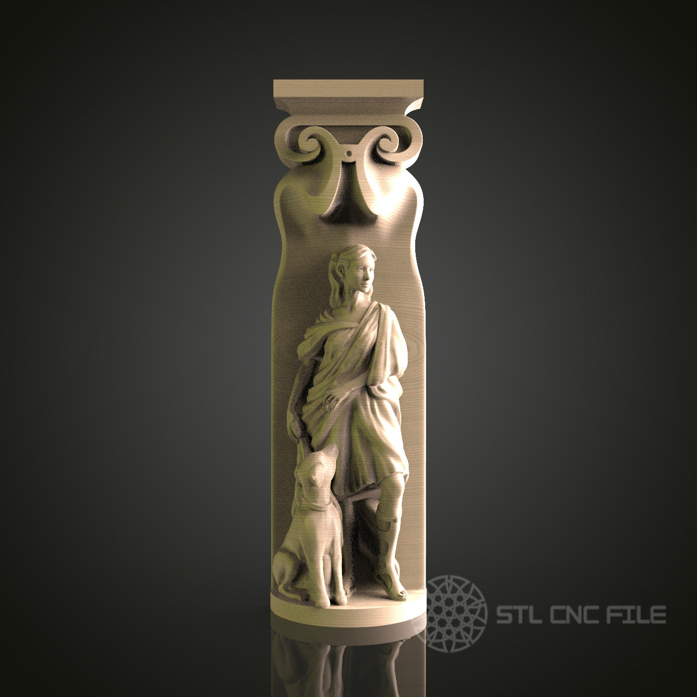 Classical Column with Female Figure for CNC and 3D Printing - STL File