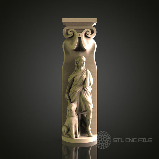 Classical Column with Female Figure for CNC and 3D Printing - STL File