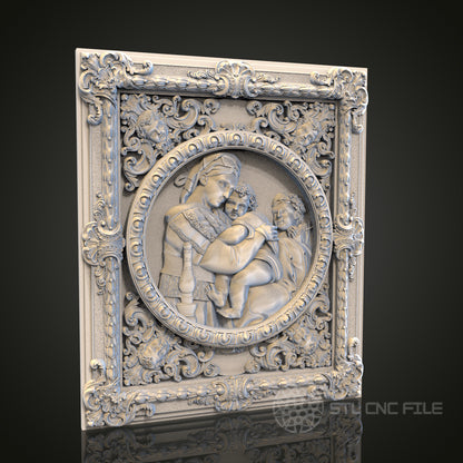 Renaissance Family Plaque 3D STL File, CNC and 3D Printer Model, Historical Art, Artcam Aspire, Classic Wall Decor