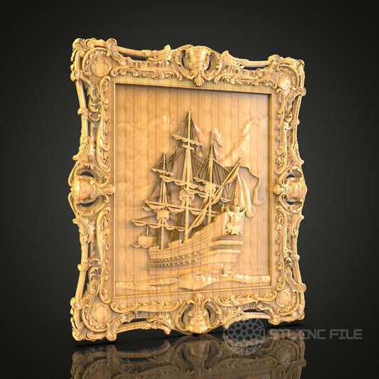 Vintage Ship 3D Relief Model for CNC – Nautical Theme, Ornate Maritime Art File