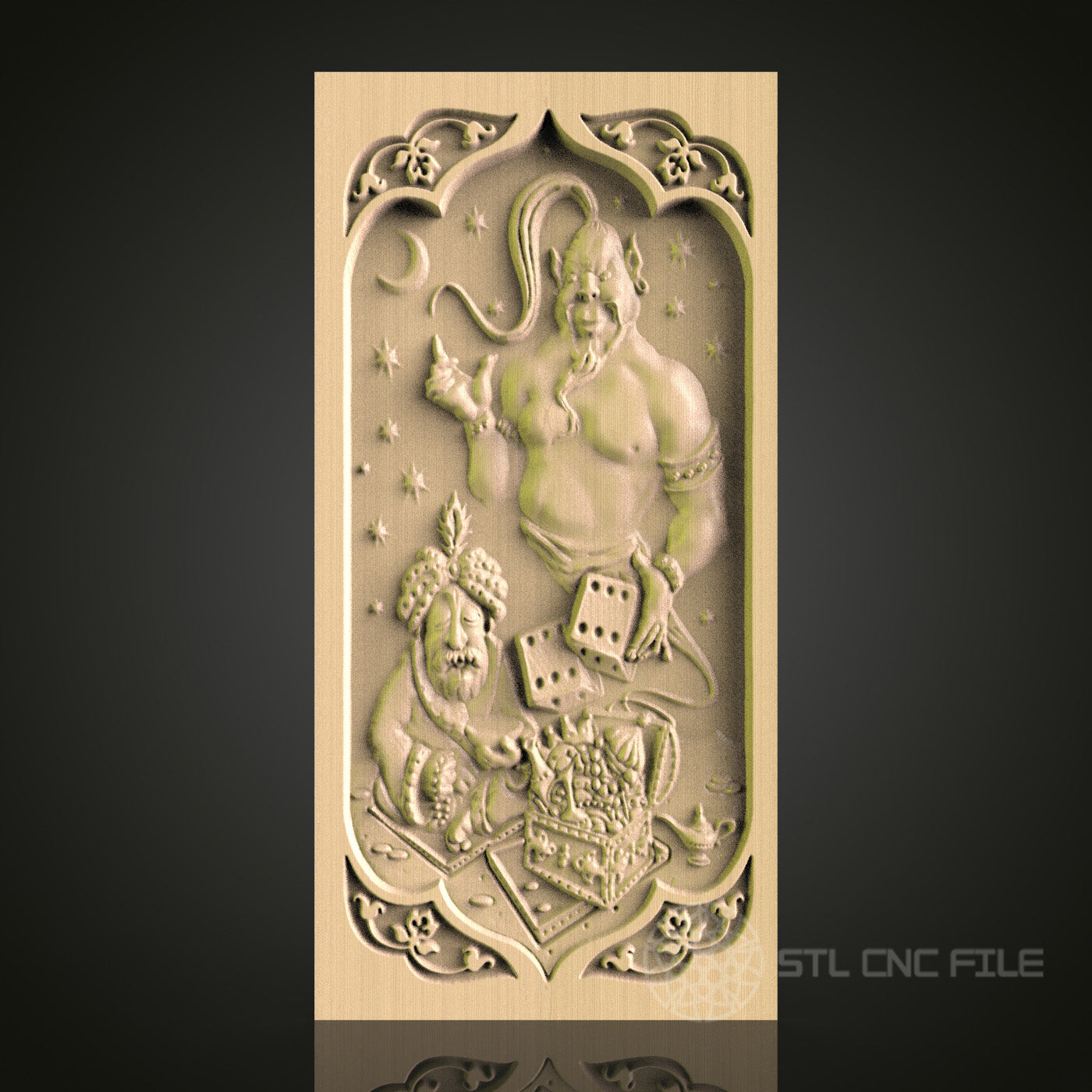 Genie and Sultan 3D CNC Router Engraver File, STL Model for Artcam Aspire, Wood Wall Decor