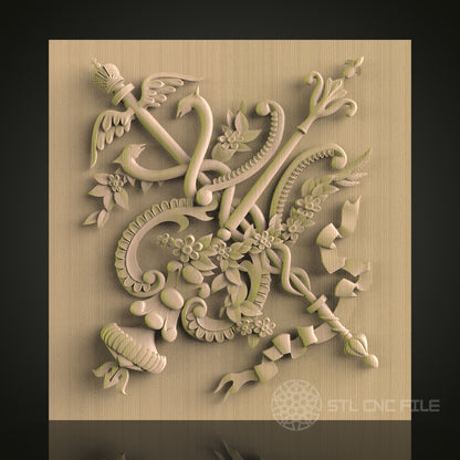 Medieval Griffin and Flora 3D Model STL File, Mythical Creature Design for CNC Router – Compatible with Artcam, Aspire